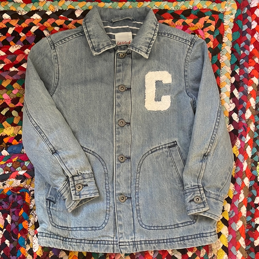 Cat and Jack denim barn coat with c patch